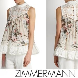 Zimmerman Ariel Mini Smock Floral Cotton Lace Swing Pouff Top